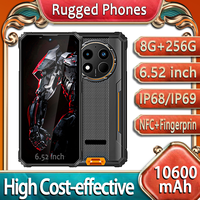 Cheapest 6.52 Inch MTK6765 Octa-Core Android 13 4+64G 10600mAh Waterproof Mobile Phone Rugged
