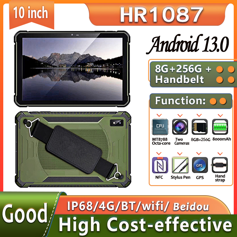 HiDON Android 13 10.1 Inch MT8788 8+256GB 1920*1200 8000mAh Hand belt OTG IP68 Anti-Dropping Waterproof Rugged Android Tablet PC